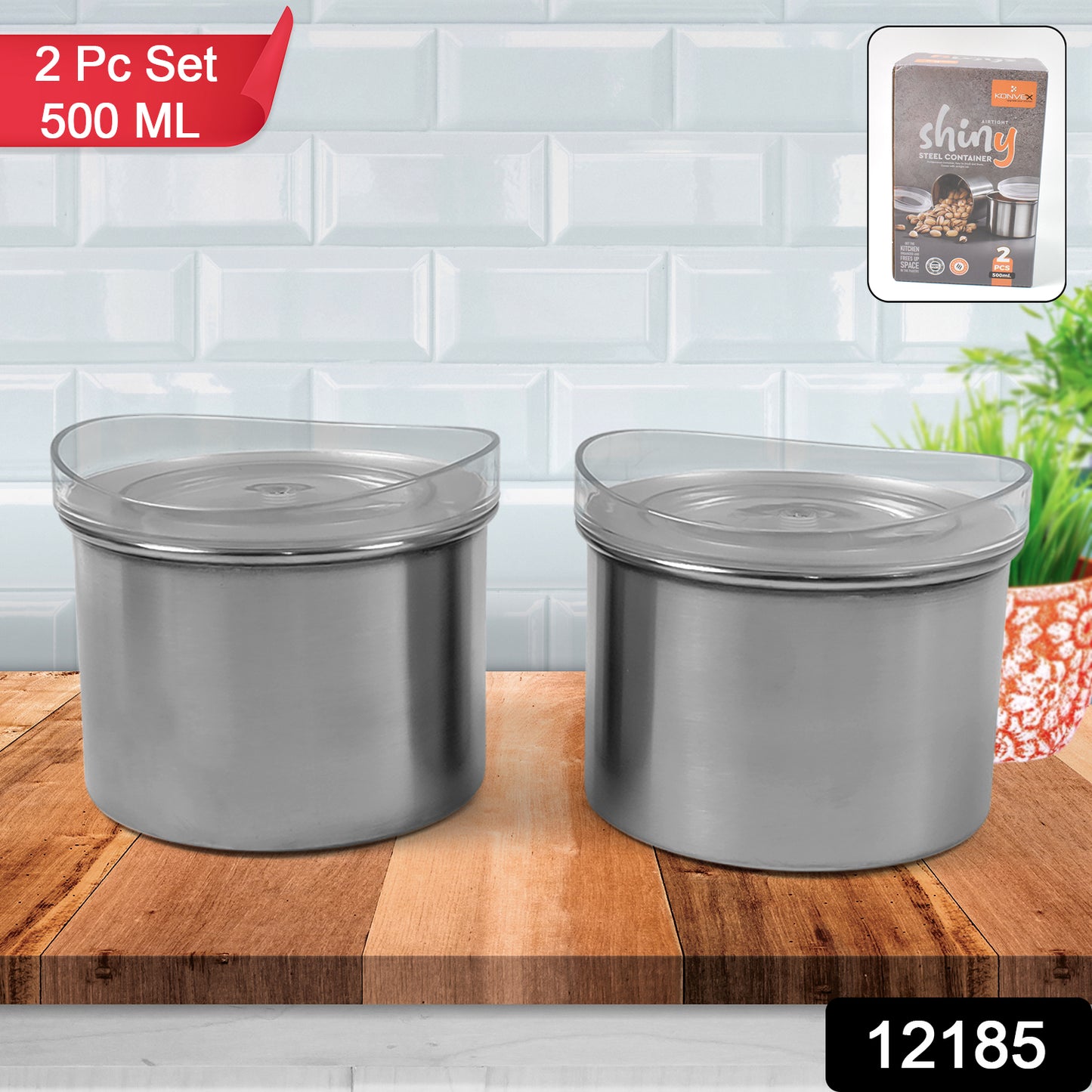 Multipurpose Stainless Steel Airtight Containers With See Through Lid (2 Pc 500 Ml)