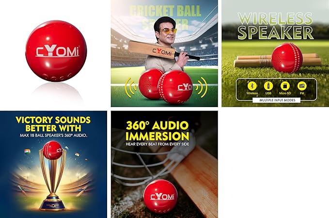 CYOMI MAX18BALL Cricket Ball Speaker 5hrs Playtime Lightweight,SD Card,1000mAh Battery 5 W Bluetooth Party Speaker