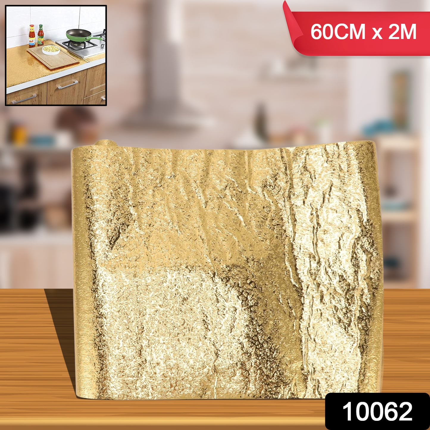 Oil Proof Sticker Waterproof Self Adhesive Aluminum Foil Wallpaper (60 Cm2m Golden 1 Pc)