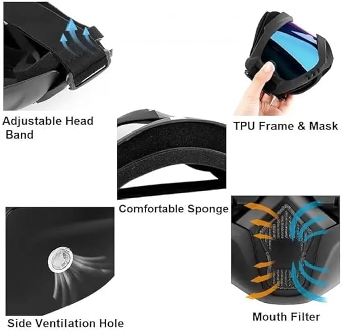 Goggle Mask Anti Scratch UV Protective Open Face & Eyewear Windproof Dirt Shield Adjustable Soft Foam Padded Detachable for Cycling Bike Off Road Racing Riding for Unisex (Rainbow)