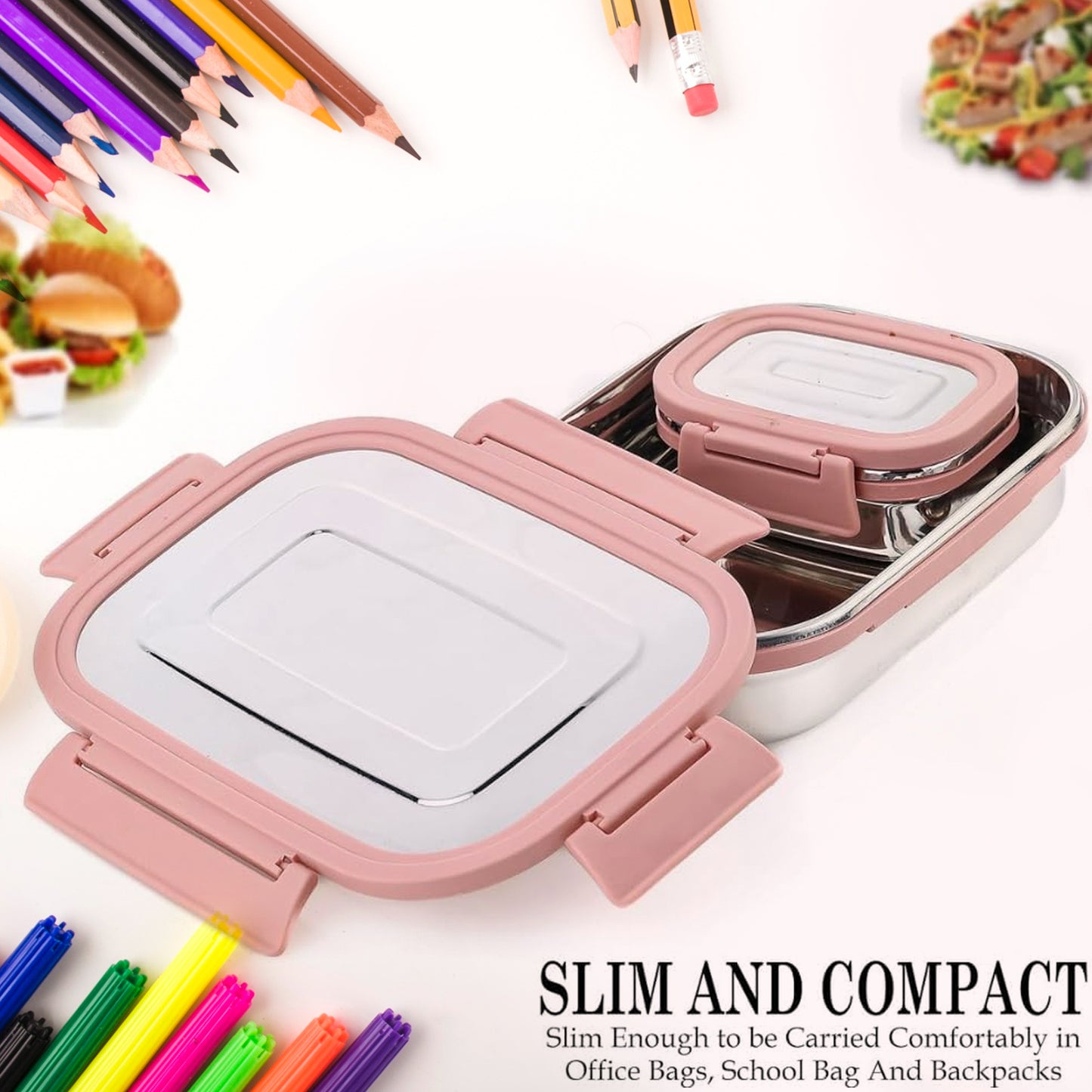 Premium Stainless Steel Leak Proof Air Tight Lunch Boxes (900ml+200ml Approx 2 Pc Set)