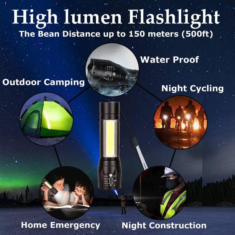 LED Flashlight with COB Light Mini Waterproof Portable LED XPE COB Flashlight USB Rechargeable 3 Modes Pen Clip Light Flashlight with Hanging Rope Small Size (Black Colored)