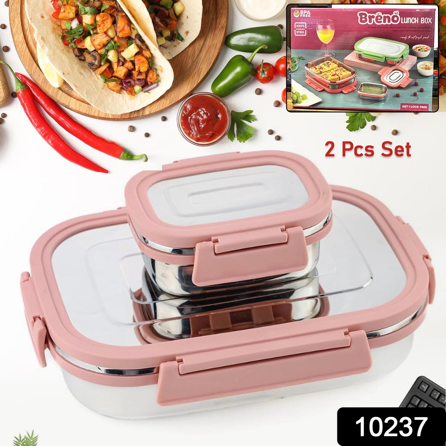 Premium Stainless Steel Leak Proof Air Tight Lunch Boxes (900ml+200ml Approx 2 Pc Set)