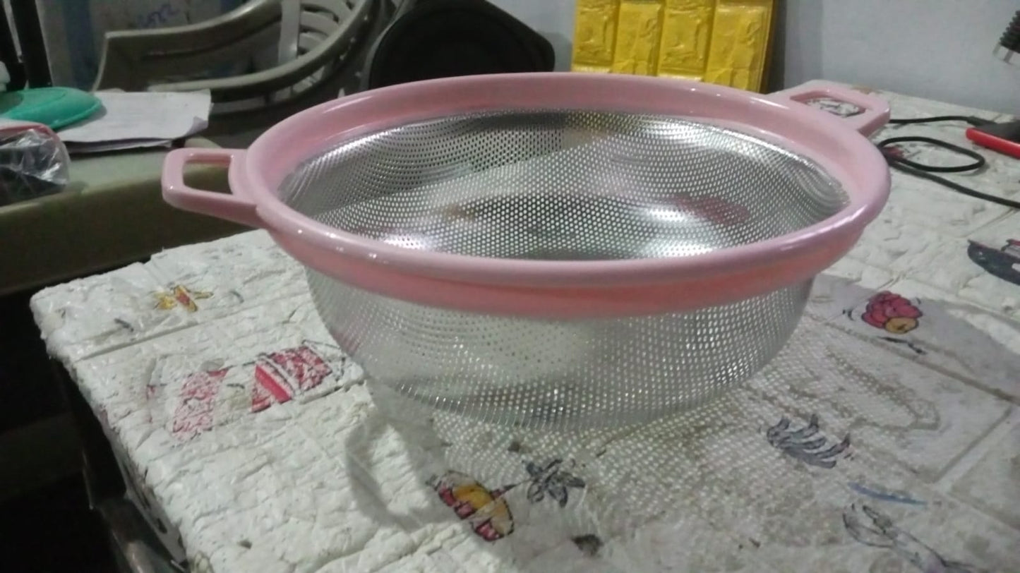 7147 Big Stainless Steel Colander With Handle Large Metal Mesh Basket Strainer For Pasta Spaghetti Berry Veggies Fruits Kitchen Food Colander Dishwasher Safe (1 Pc )