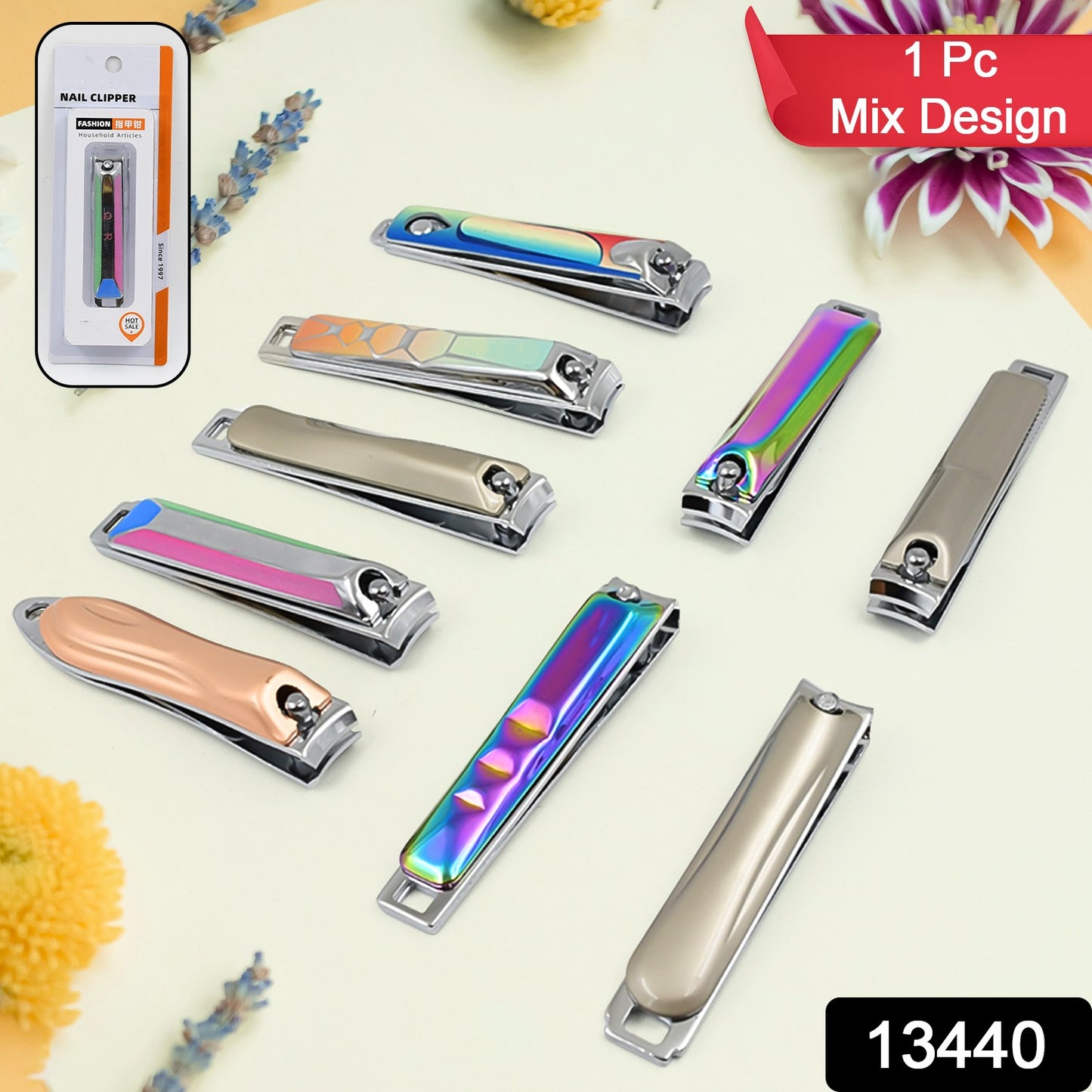 Stainless Steel Folding Portable Large Nail Clippers With Nail File (1 Pc Mix Design)