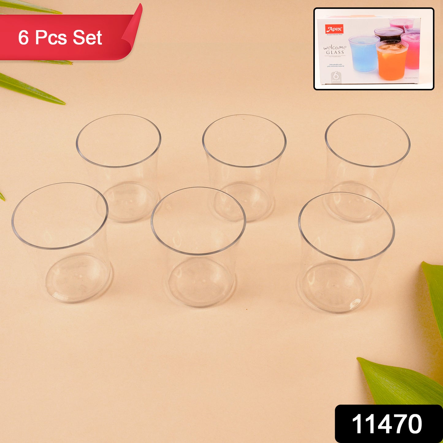Apex Welcome Plastic Glass Set For Daily Use Set Of 6