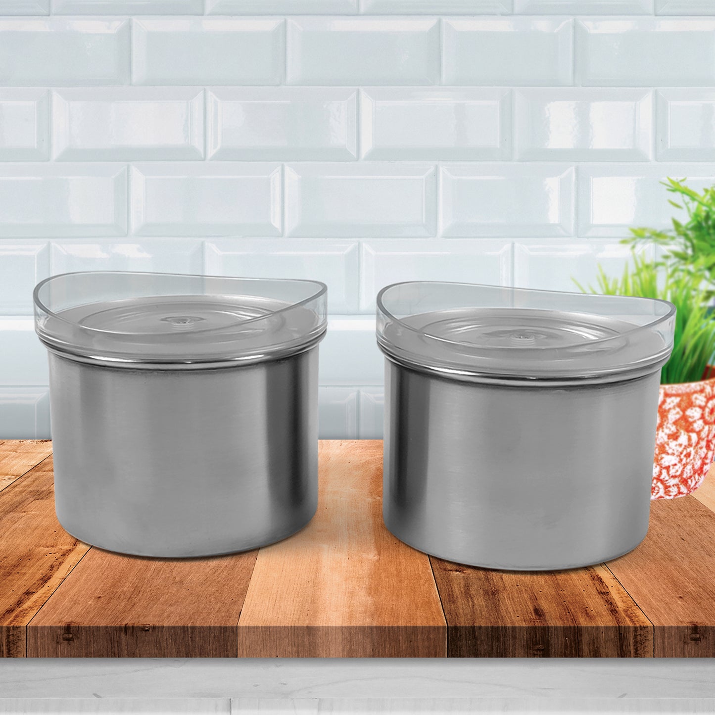 Multipurpose Stainless Steel Airtight Containers With See Through Lid (2 Pc 500 Ml)