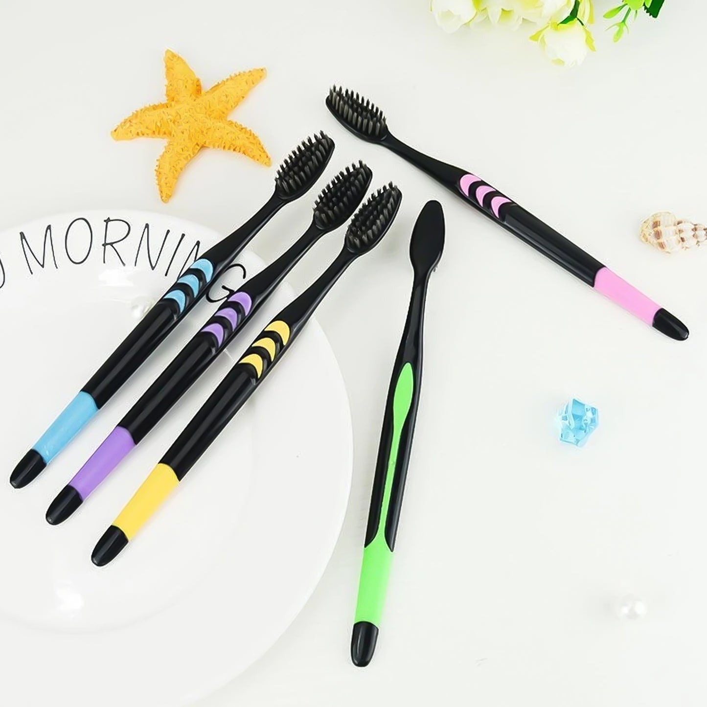 Soft Toothbrush With Plastic Round Box For Men And Women Kids Adultsplastic Toothbrush (10 Pcs Set)
