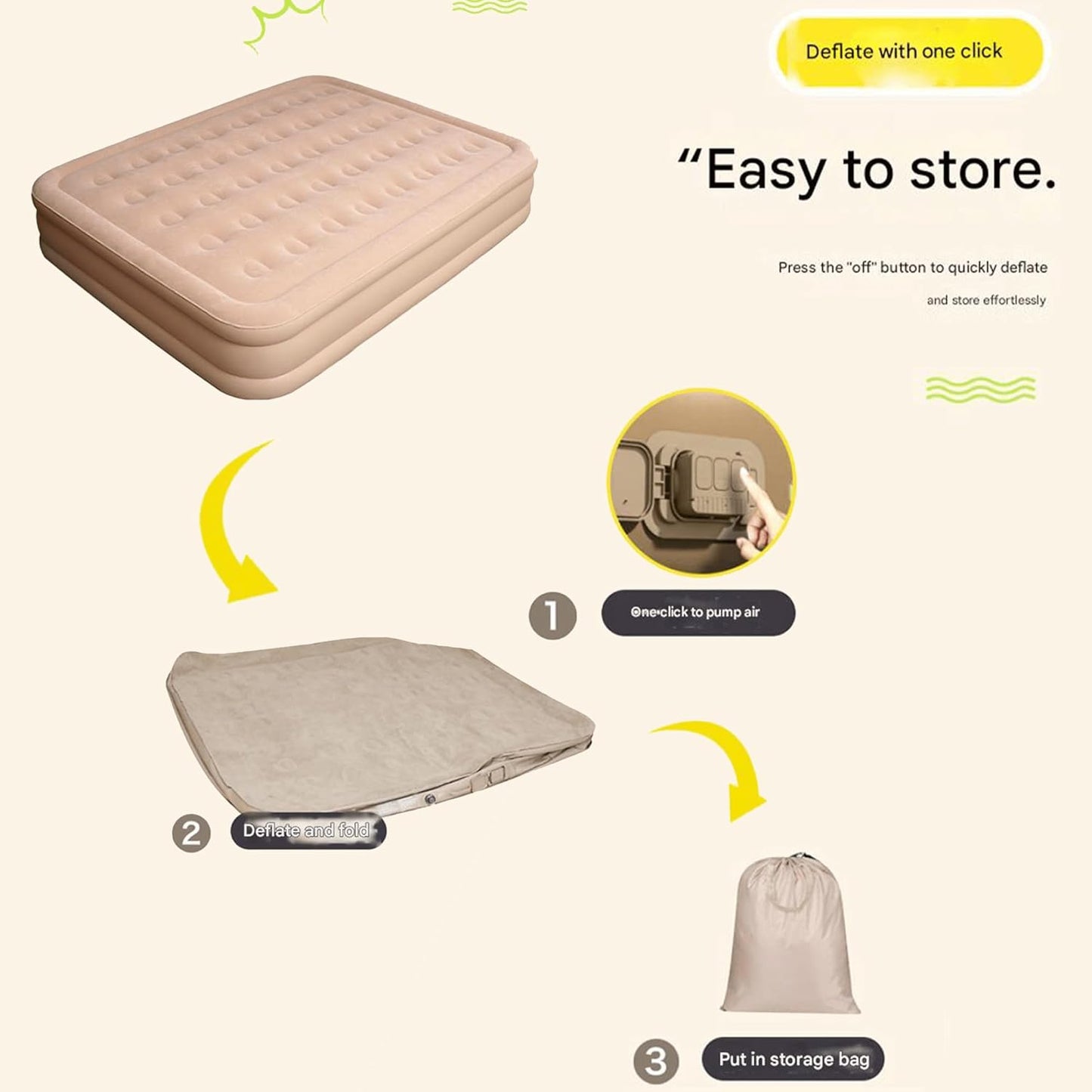 Luxury Single Air Mattress with Built-in Pump,Comfort Blow up Mattress with Pillow,Fast & Easy Inflatable Mattress, Foldable Blow Up Mattress with Storage Bag (Blue Gray, Single)