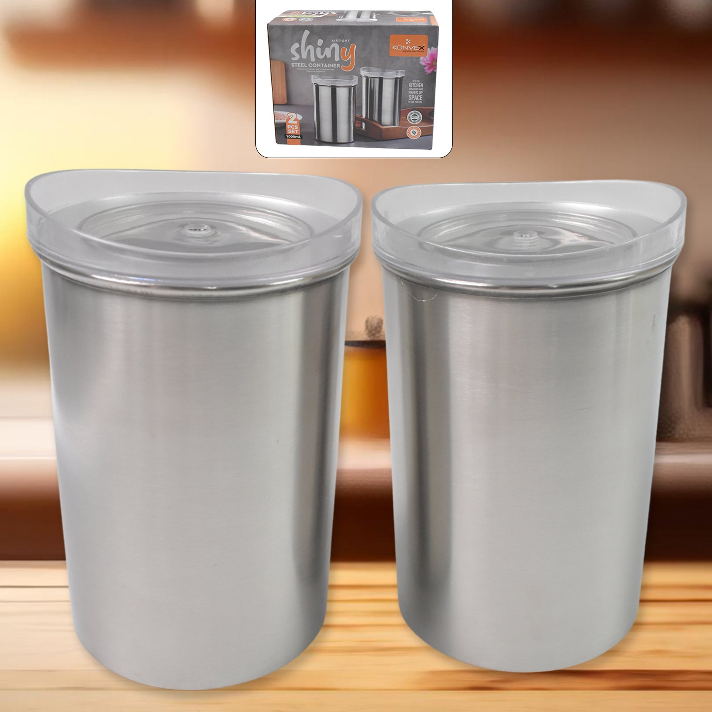 Multipurpose Stainless Steel Airtight Containers With See Through Lid (2 Pc Set 1000 Ml)