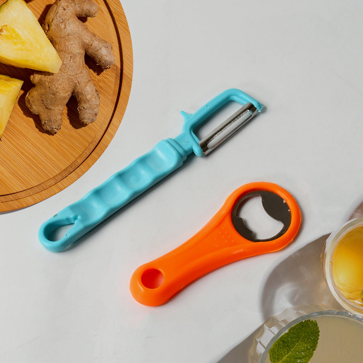 8261 Vegetable Fruit Peelers Slicer Bottle Opener Kitchen Peeler For Veggie Fruit Potato Carrot Bottle Opener With Plastic Handle Bottle Openers Wine Bottle Opener Cold Drink Bottle Opener (2pc)