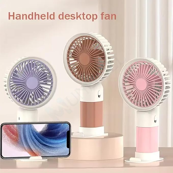 Portable USB rechargeable hand fan portable 4000 mah battery Battery Operated Summer Cooling Table Fan with Standing Holder Hand Base For Home Office Indoor Outdoor Travel.