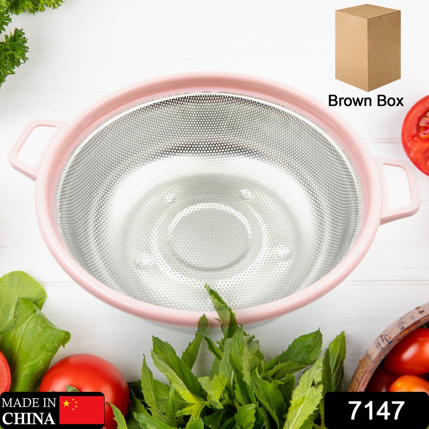7147 Big Stainless Steel Colander With Handle Large Metal Mesh Basket Strainer For Pasta Spaghetti Berry Veggies Fruits Kitchen Food Colander Dishwasher Safe (1 Pc )