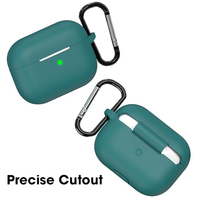 Earphone Case Cover Compatible for Airpods Pro 2 Case, Soft Silicone Skin Case Cover Shock-Absorbing Protective Case with Keychain [Front LED Visible](Green)