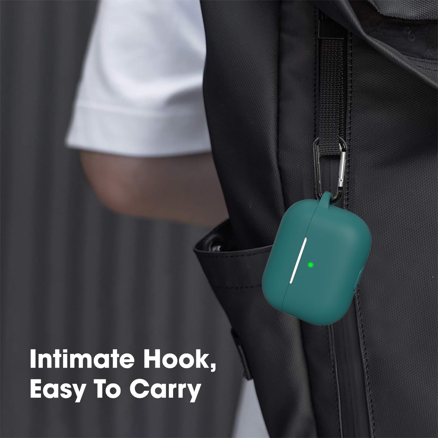 Earphone Case Cover Compatible for Airpods Pro 2 Case, Soft Silicone Skin Case Cover Shock-Absorbing Protective Case with Keychain [Front LED Visible](Green)