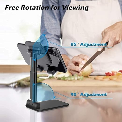 Adjustable and Foldable Desktop Phone Holder Stand for Phones Compatible with All Mobile Phone/iPad/Tablets for Desk, Bed, Table, Office, Video Recording, Home & Online Classes - (Black)