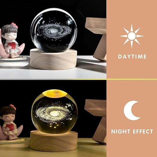 3D Universe Crystal Ball Night Lamp,Galaxy Crystal Ball Night Light, USB Table LED Wooden Crystal Ball for Boys and Girls, Home Office Decoration, Birthday Gift Adults (Galaxy Light)