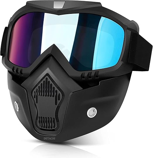 Goggle Mask Anti Scratch UV Protective Open Face & Eyewear Windproof Dirt Shield Adjustable Soft Foam Padded Detachable for Cycling Bike Off Road Racing Riding for Unisex (Rainbow)