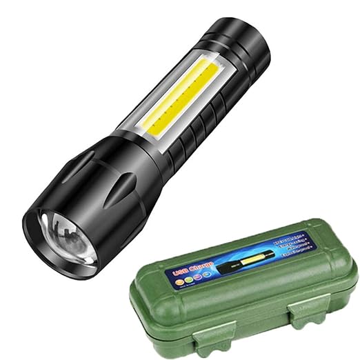 LED Flashlight with COB Light Mini Waterproof Portable LED XPE COB Flashlight USB Rechargeable 3 Modes Pen Clip Light Flashlight with Hanging Rope Small Size (Black Colored)