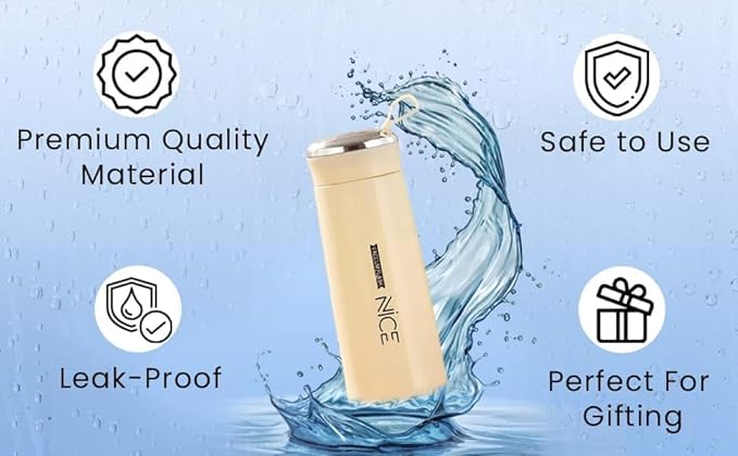 Nice Water Bottle Bpa Free Bottle Glass Inner Liner With Plastic Shell Bottles For School,Gym,Home,Office,Boys & Girls | Portable Handheld, Blue 400Ml 1Pcs