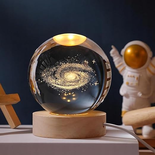 3D Universe Crystal Ball Night Lamp,Galaxy Crystal Ball Night Light, USB Table LED Wooden Crystal Ball for Boys and Girls, Home Office Decoration, Birthday Gift Adults (Galaxy Light)