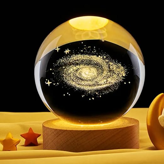 3D Universe Crystal Ball Night Lamp,Galaxy Crystal Ball Night Light, USB Table LED Wooden Crystal Ball for Boys and Girls, Home Office Decoration, Birthday Gift Adults (Galaxy Light)